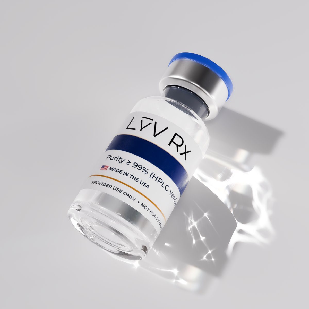 Lyv Rx research-grade peptide vial in the studio